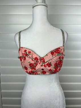 XOXO Pink Floral Rose Balconette Swim Top Size L Coquette Cottagecore Y2K